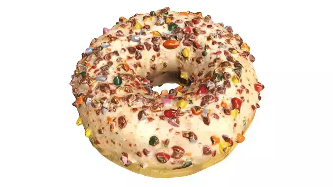 Donut with cracked chocolate candy chips Low-poly 3D model