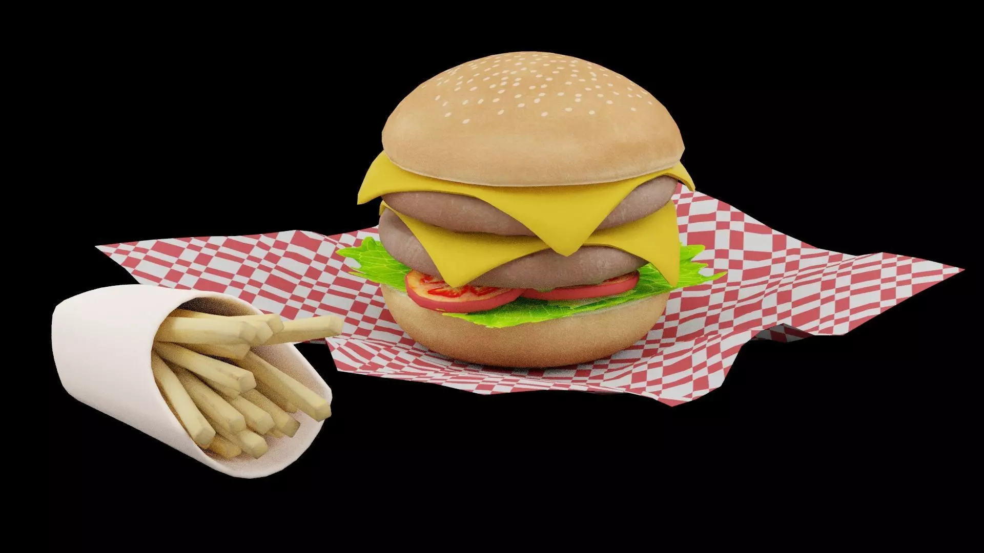 Burger and Fries Low-poly 3D model_0