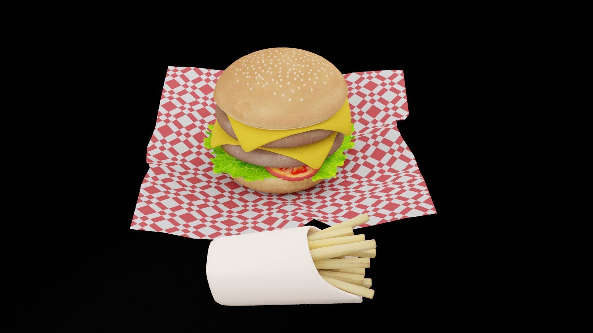 Burger and Fries Low-poly 3D model_5