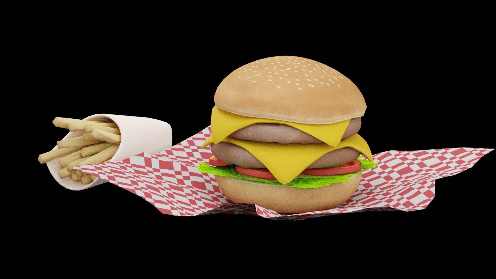 Burger and Fries Low-poly 3D model_2