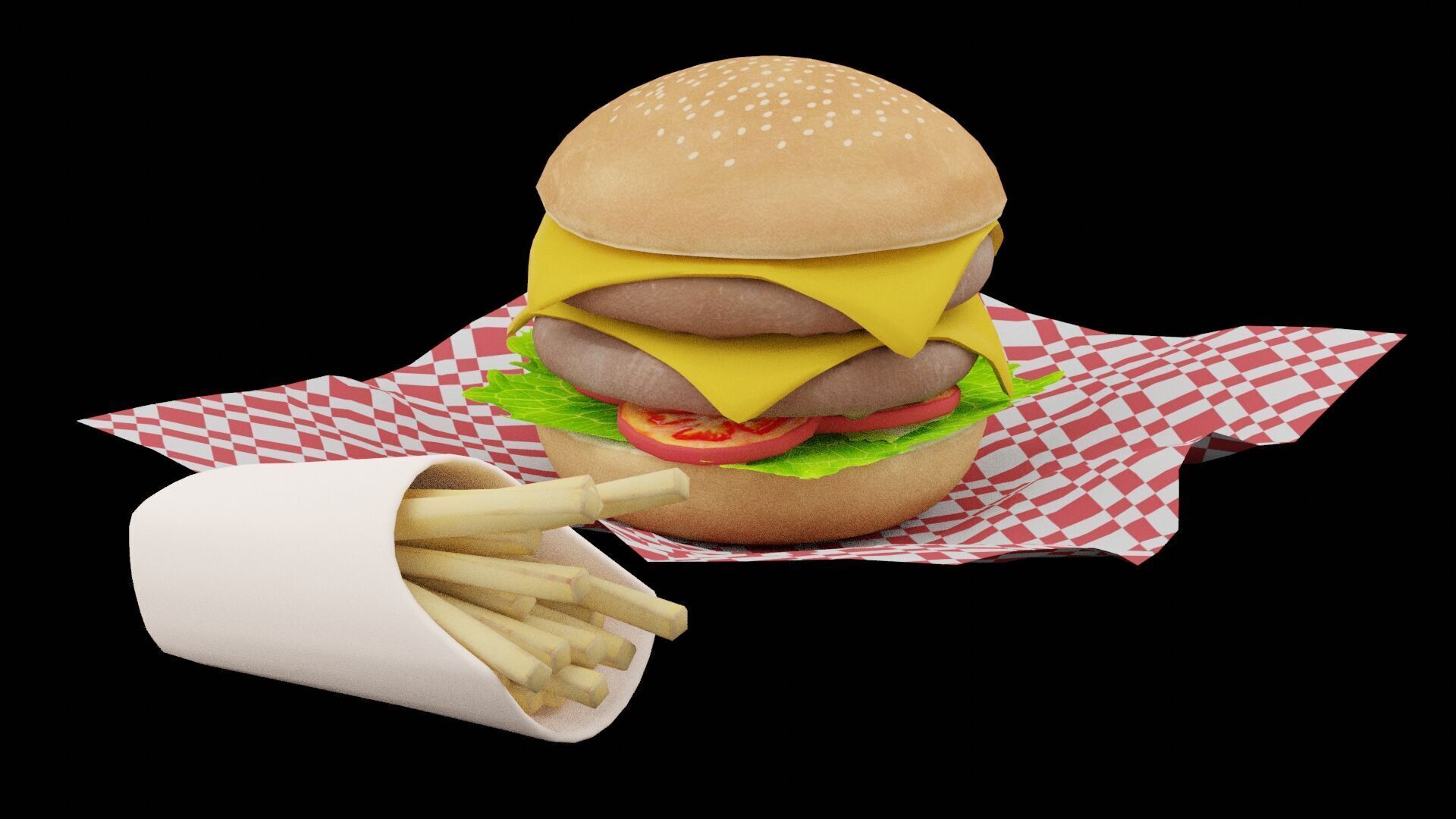 Burger and Fries Low-poly 3D model_3
