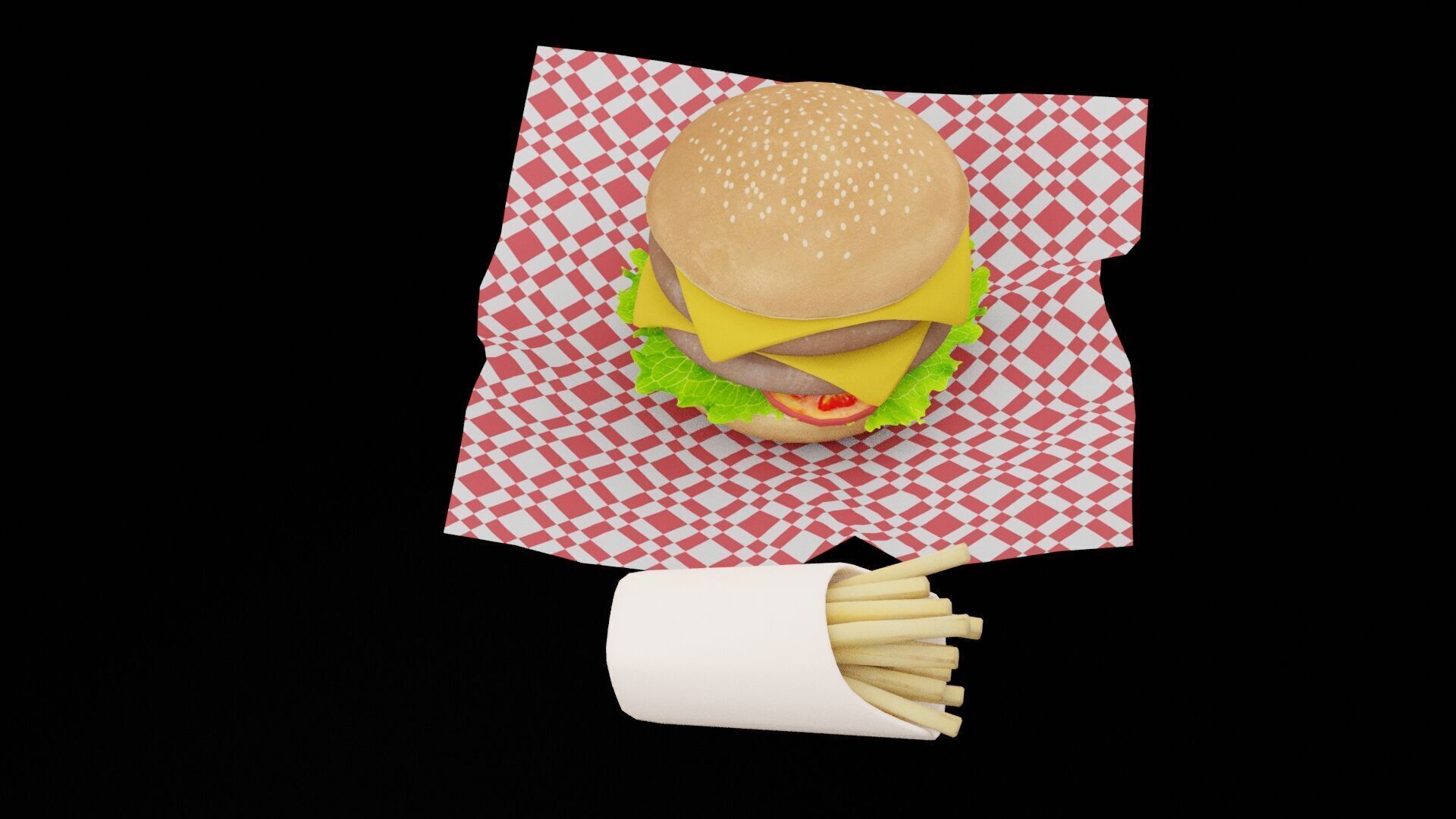 Burger and Fries Low-poly 3D model_1