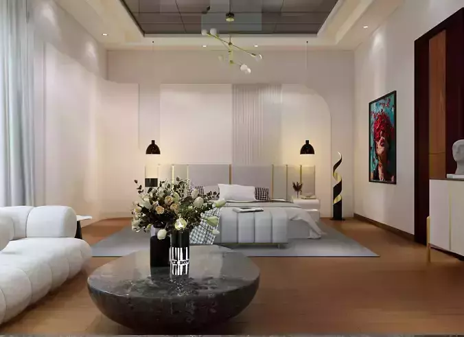Modern Luxury Bedroom Interior High-End 3D Scene 