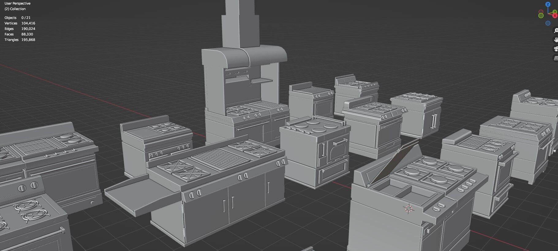 Low Poly 20 Gas Stoves Pack - Game Ready - Untextured Low-poly 3D model_29