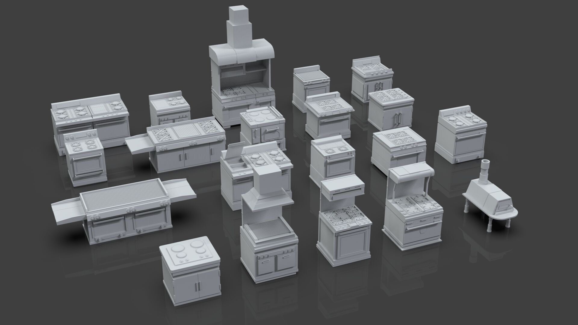Low Poly 20 Gas Stoves Pack - Game Ready - Untextured Low-poly 3D model_2