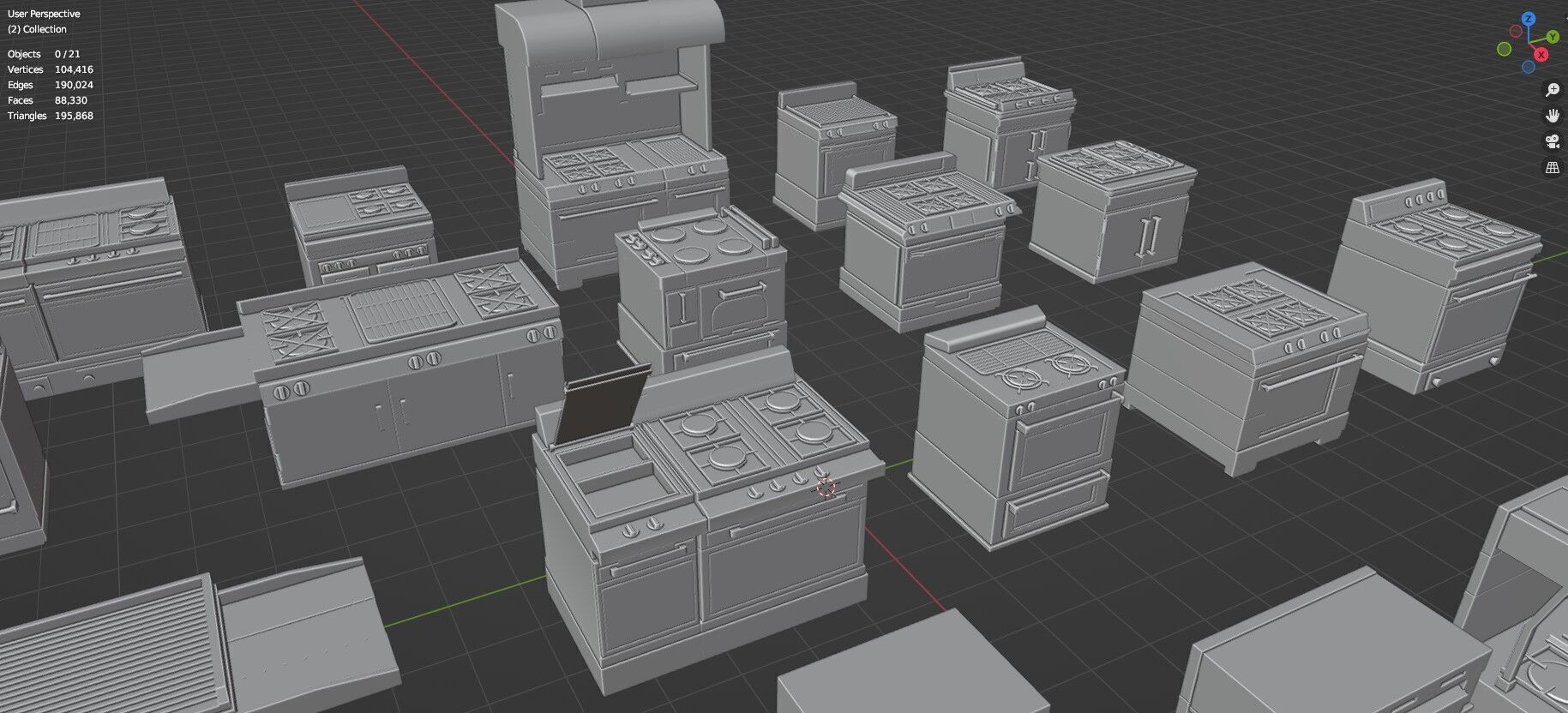 Low Poly 20 Gas Stoves Pack - Game Ready - Untextured Low-poly 3D model_28