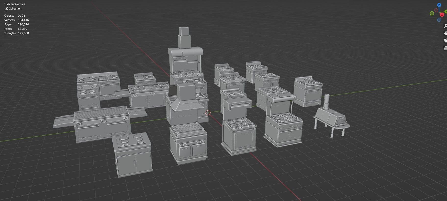 Low Poly 20 Gas Stoves Pack - Game Ready - Untextured Low-poly 3D model_36