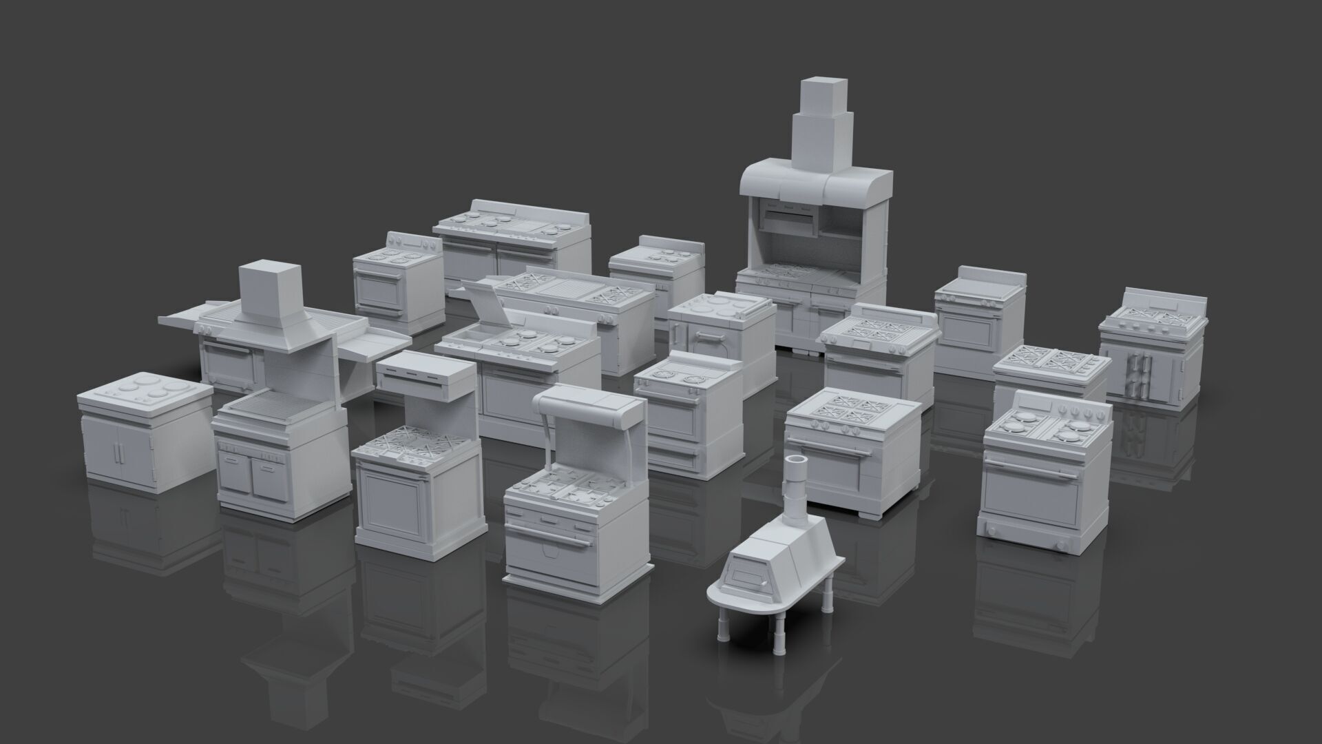 Low Poly 20 Gas Stoves Pack - Game Ready - Untextured Low-poly 3D model_3