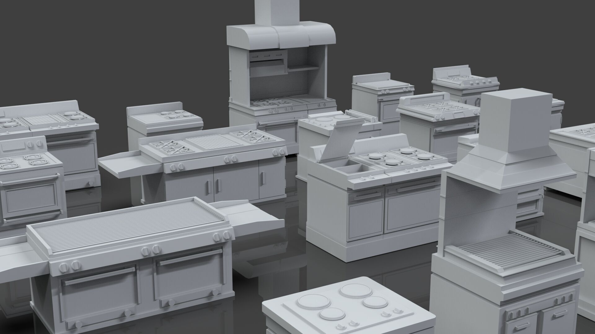 Low Poly 20 Gas Stoves Pack - Game Ready - Untextured Low-poly 3D model_4