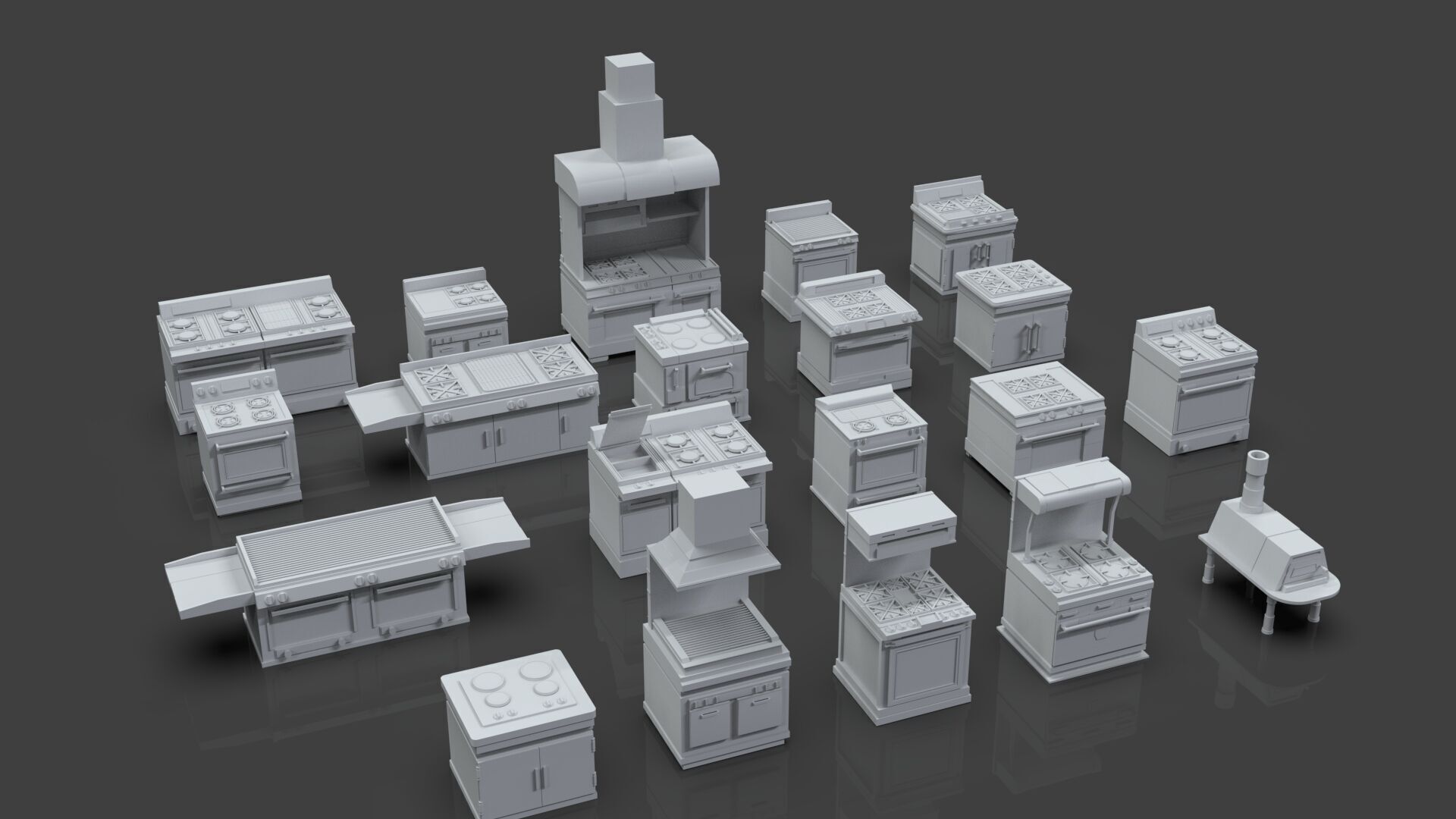Low Poly 20 Gas Stoves Pack - Game Ready - Untextured Low-poly 3D model_1