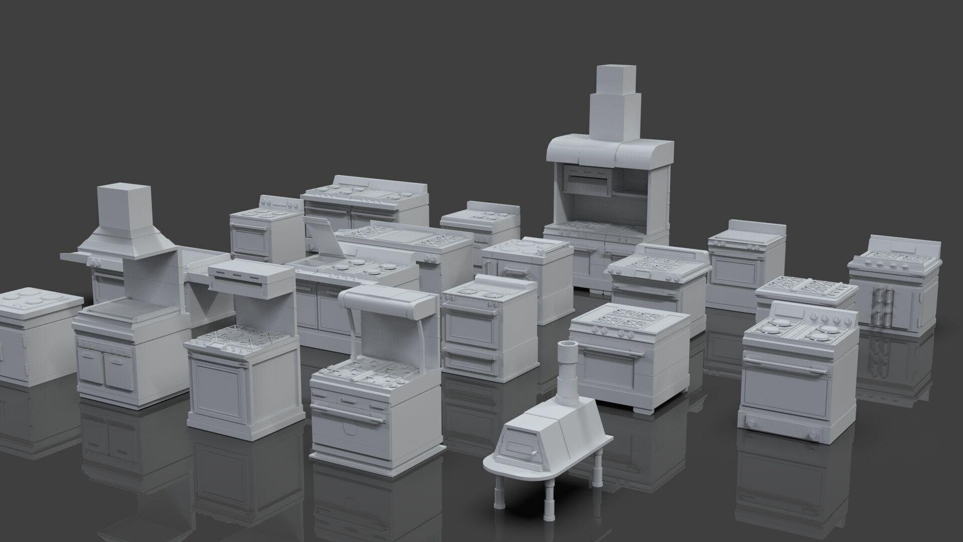 Low Poly 20 Gas Stoves Pack - Game Ready - Untextured Low-poly 3D model_5