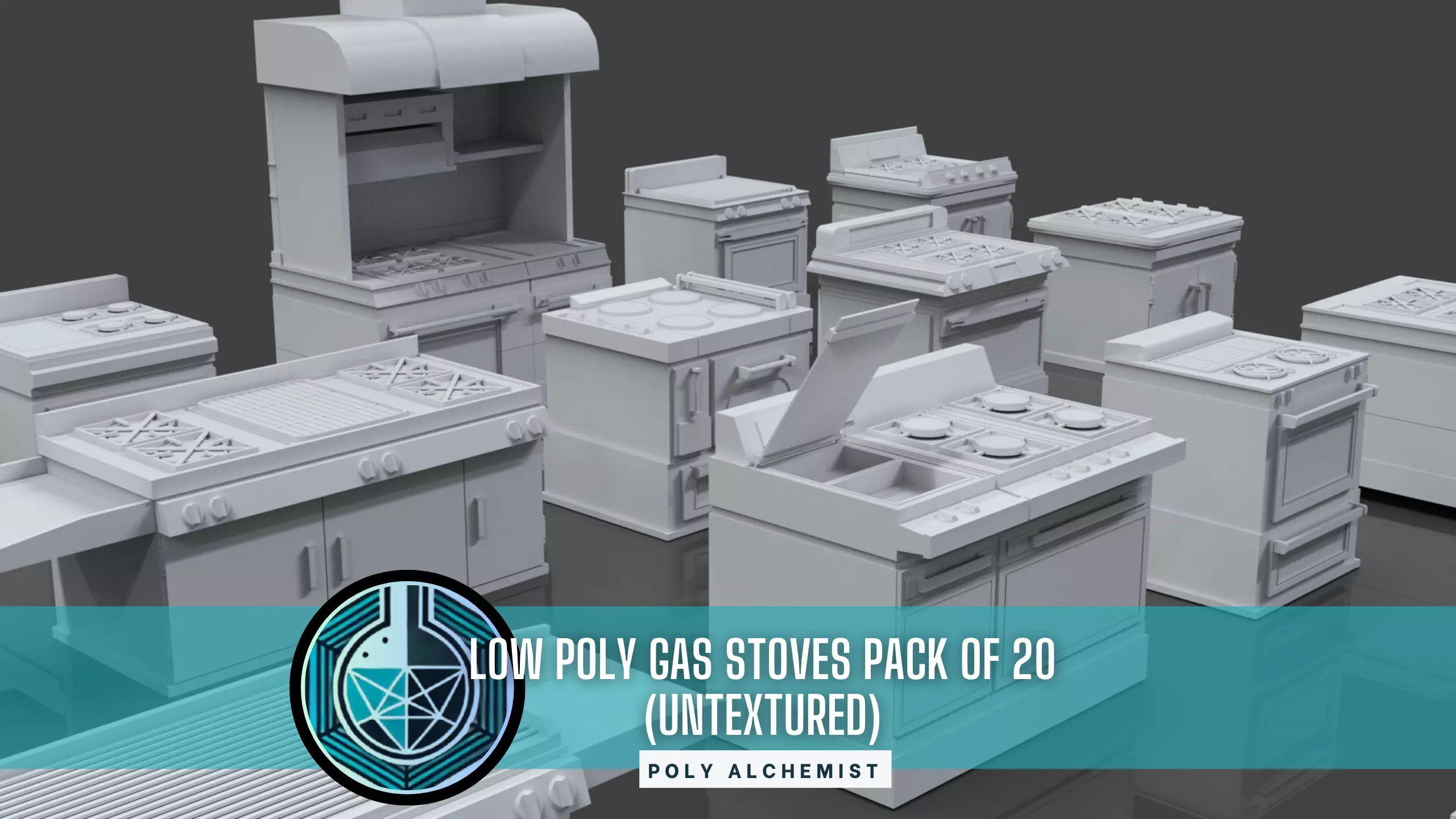 Low Poly 20 Gas Stoves Pack - Game Ready - Untextured Low-poly 3D model_0