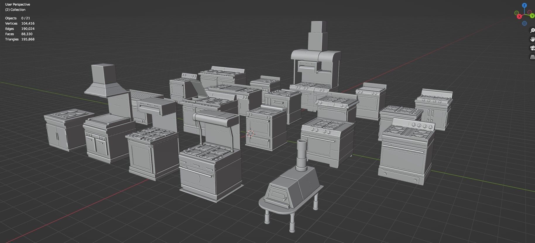 Low Poly 20 Gas Stoves Pack - Game Ready - Untextured Low-poly 3D model_37