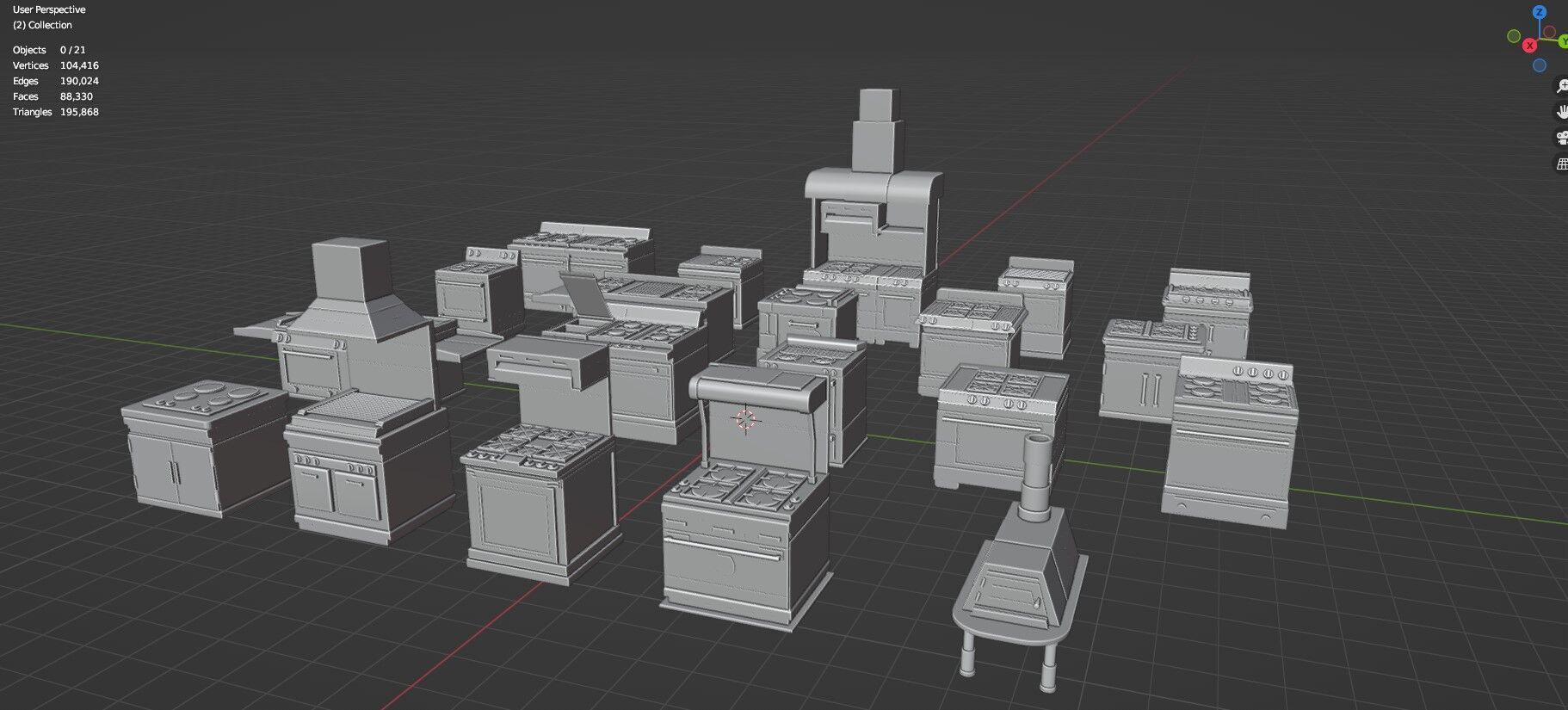 Low Poly 20 Gas Stoves Pack - Game Ready - Untextured Low-poly 3D model_32