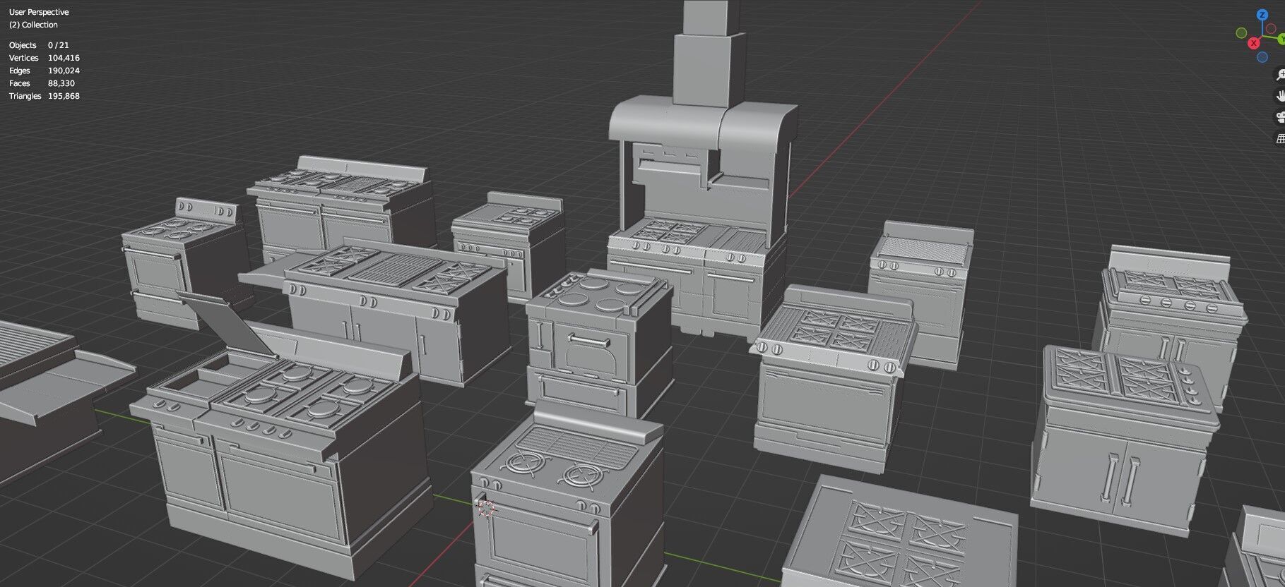 Low Poly 20 Gas Stoves Pack - Game Ready - Untextured Low-poly 3D model_39