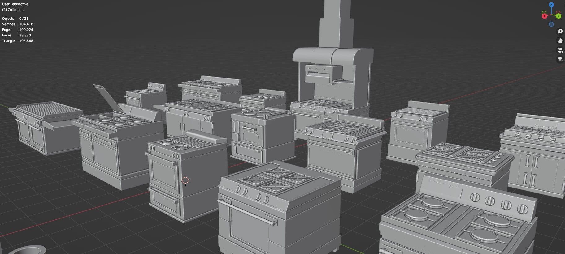 Low Poly 20 Gas Stoves Pack - Game Ready - Untextured Low-poly 3D model_30