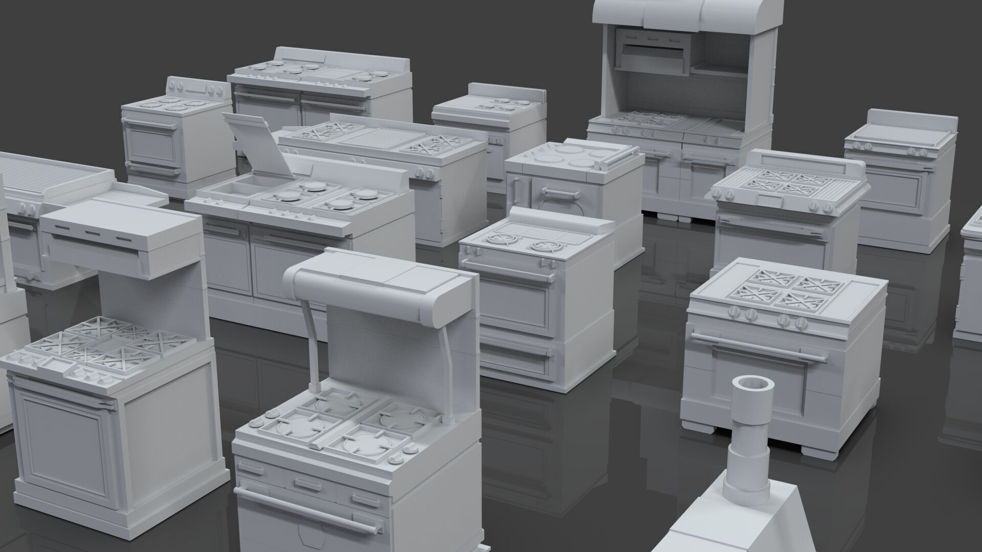 Low Poly 20 Gas Stoves Pack - Game Ready - Untextured Low-poly 3D model_6