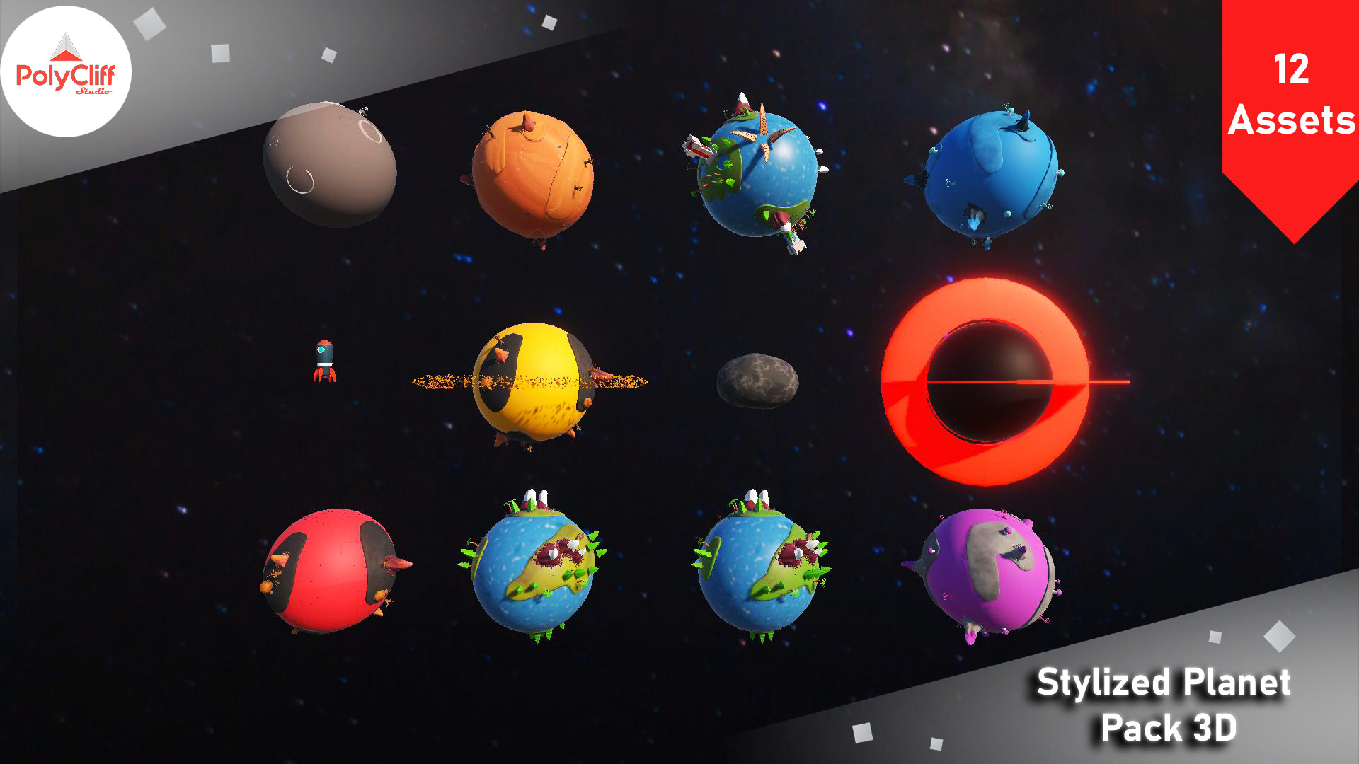 Stylized Planet Pack 3D Low-poly 3D model_6