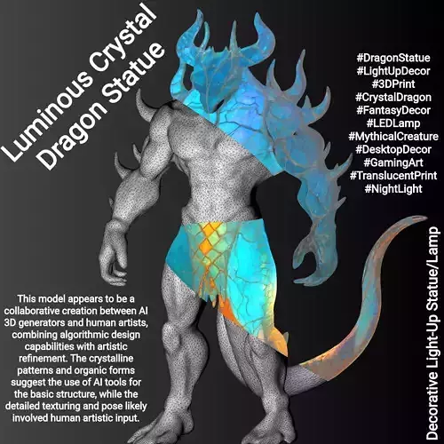 Luminous Crystal Dragon Statue 3D print model