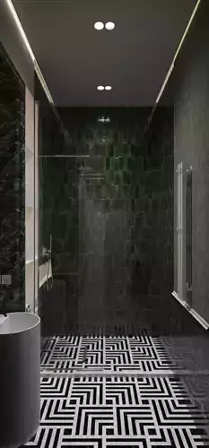 interior bathroom with wallpaper tile and marble color green 