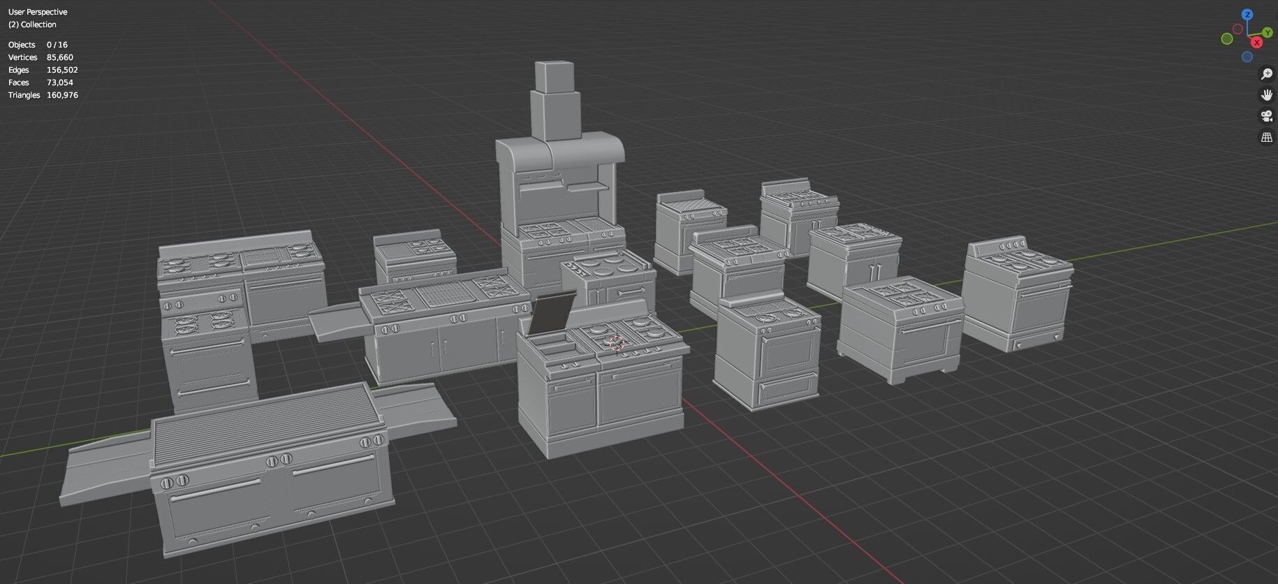 Low Poly 15 Gas Stoves Pack - Game Ready - Untextured Low-poly 3D model_27