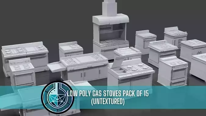 Low Poly 15 Gas Stoves Pack - Game Ready - Untextured Low-poly 3D model