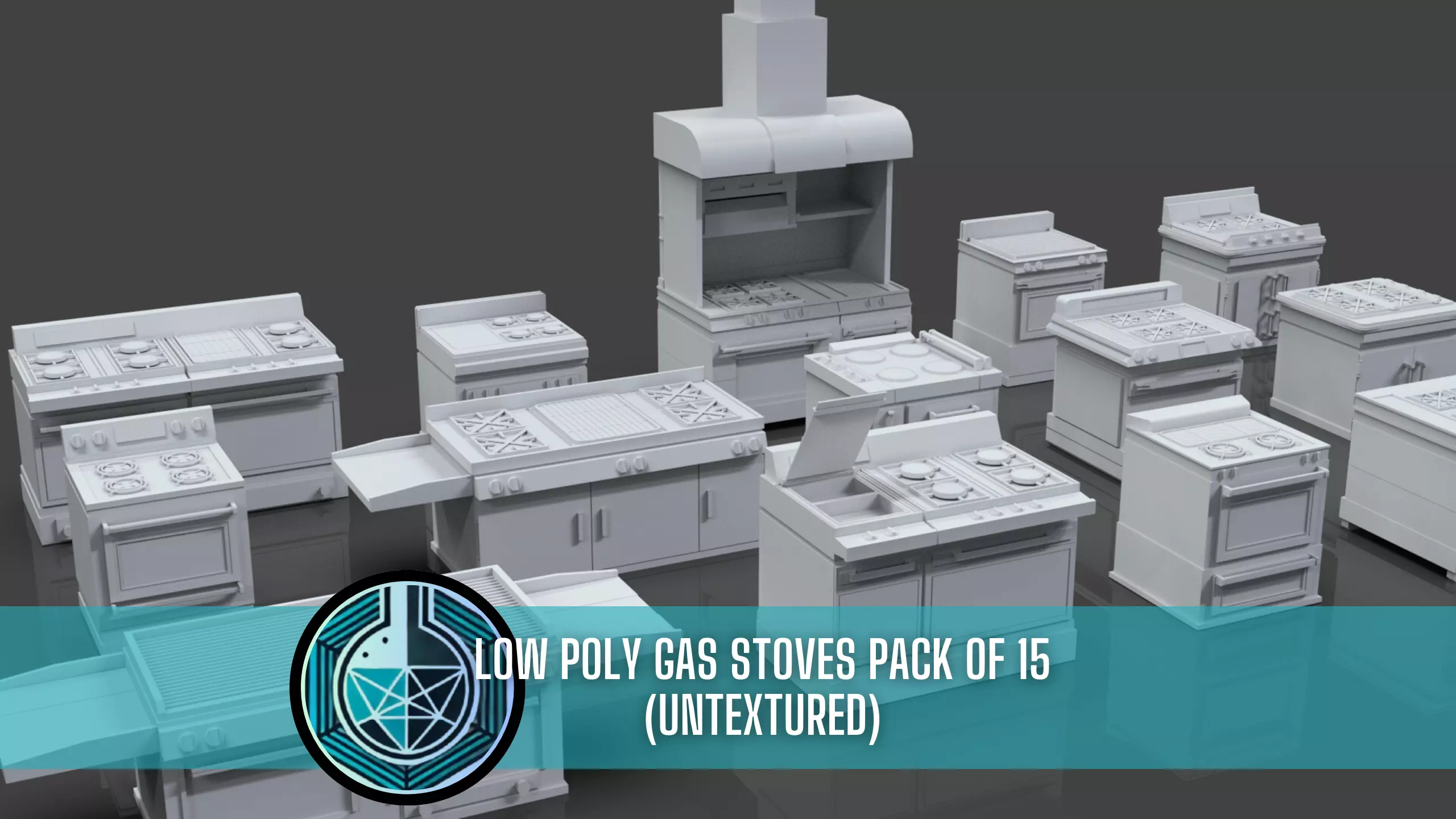 Low Poly 15 Gas Stoves Pack - Game Ready - Untextured Low-poly 3D model_0