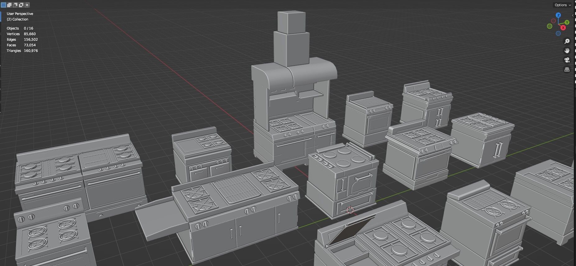 Low Poly 15 Gas Stoves Pack - Game Ready - Untextured Low-poly 3D model_29