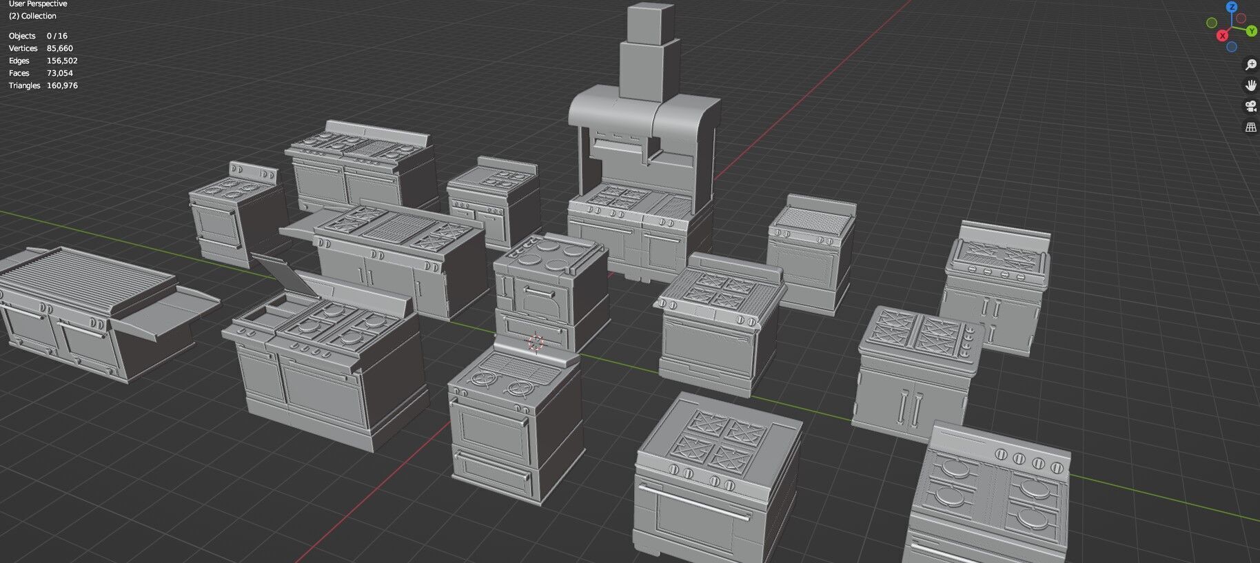 Low Poly 15 Gas Stoves Pack - Game Ready - Untextured Low-poly 3D model_28