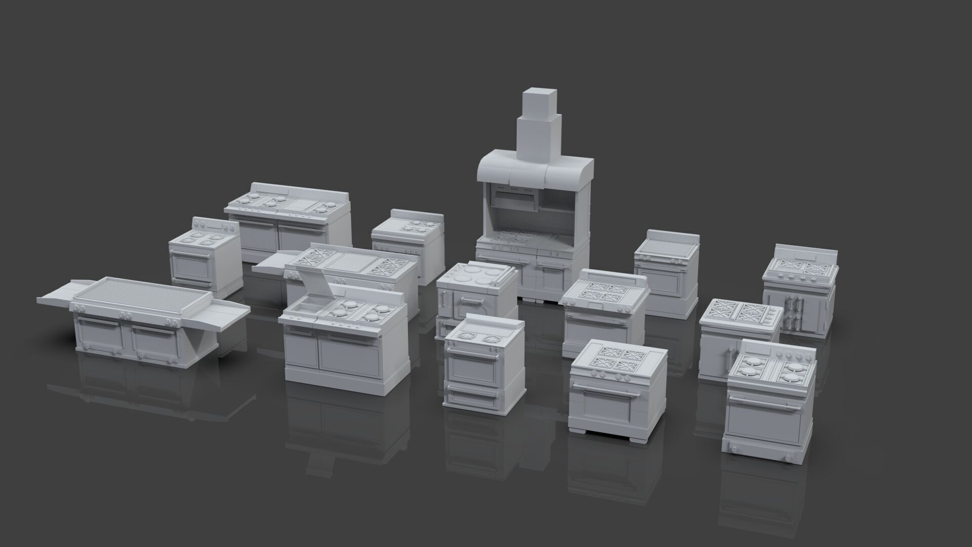 Low Poly 15 Gas Stoves Pack - Game Ready - Untextured Low-poly 3D model_2