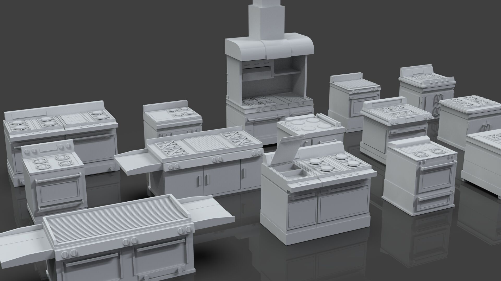 Low Poly 15 Gas Stoves Pack - Game Ready - Untextured Low-poly 3D model_3