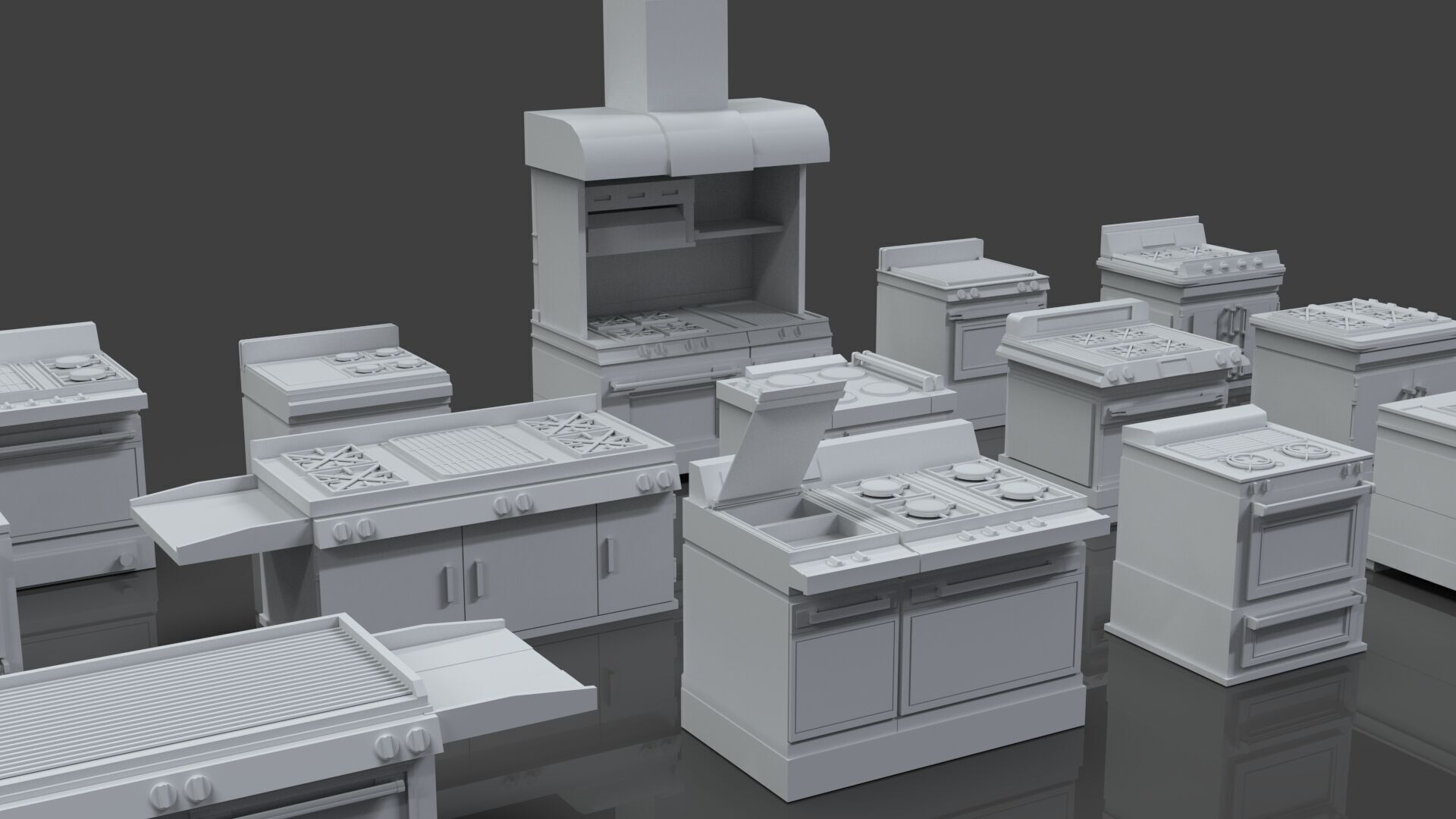 Low Poly 15 Gas Stoves Pack - Game Ready - Untextured Low-poly 3D model_5