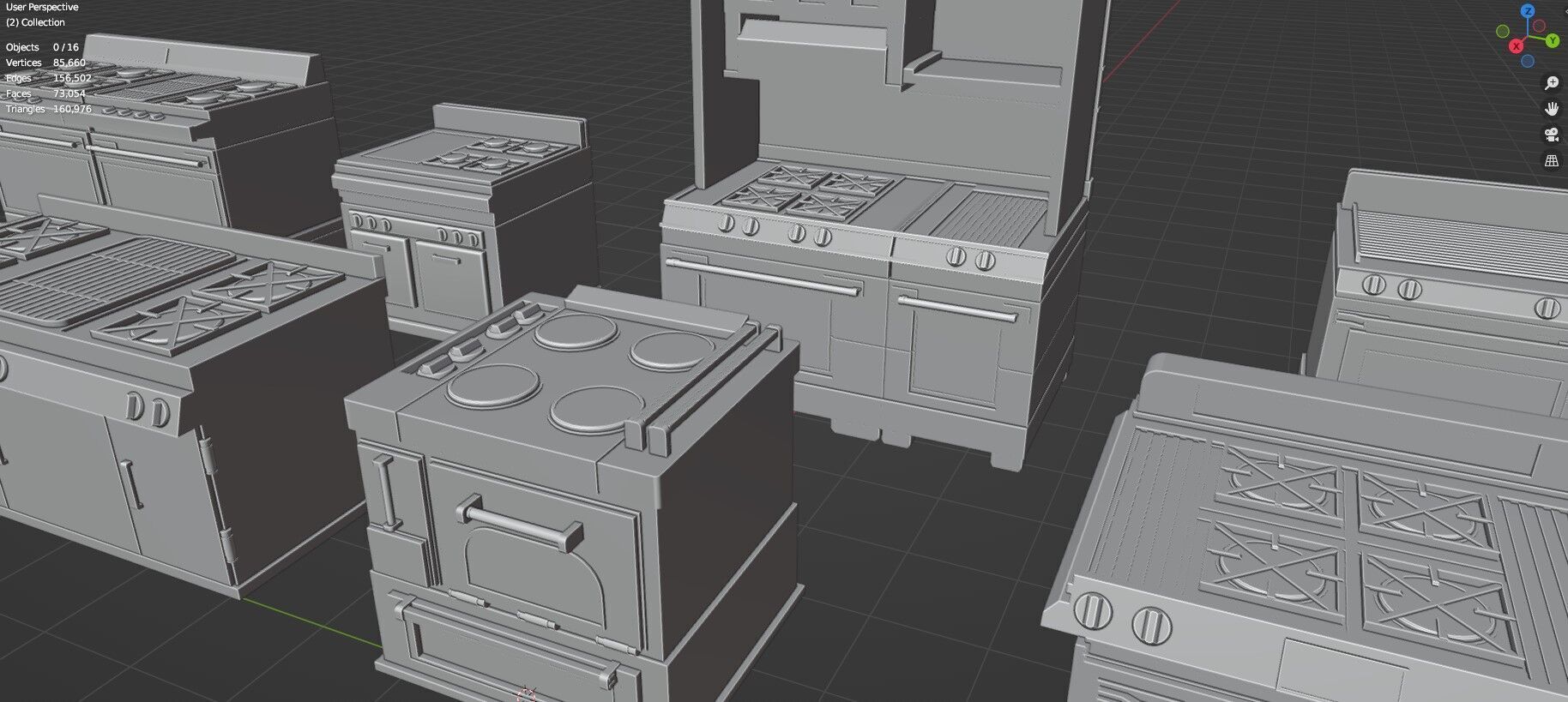 Low Poly 15 Gas Stoves Pack - Game Ready - Untextured Low-poly 3D model_23