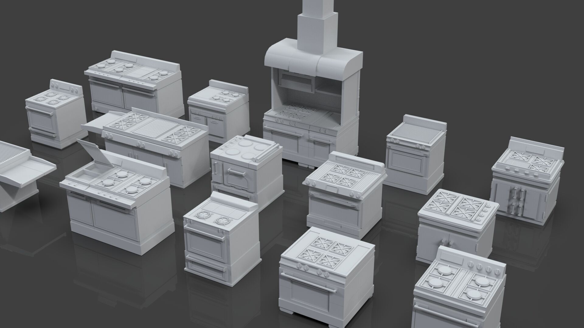 Low Poly 15 Gas Stoves Pack - Game Ready - Untextured Low-poly 3D model_4
