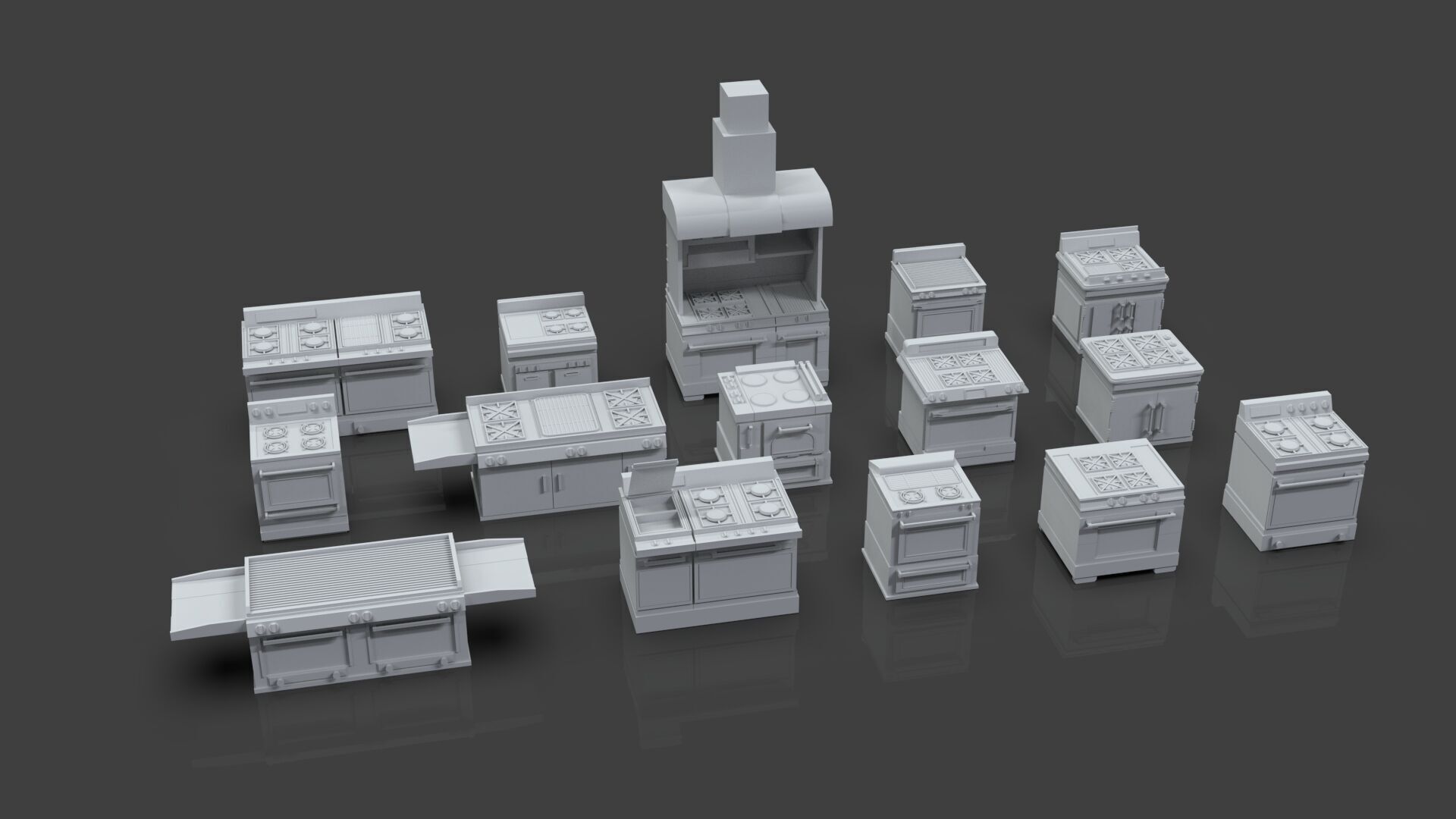 Low Poly 15 Gas Stoves Pack - Game Ready - Untextured Low-poly 3D model_1