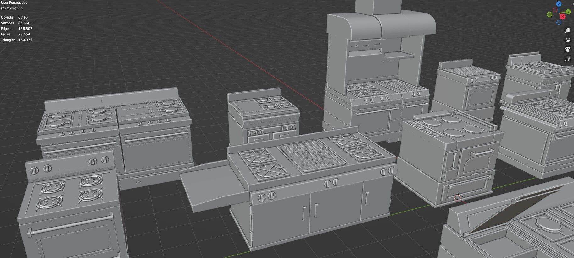 Low Poly 15 Gas Stoves Pack - Game Ready - Untextured Low-poly 3D model_31