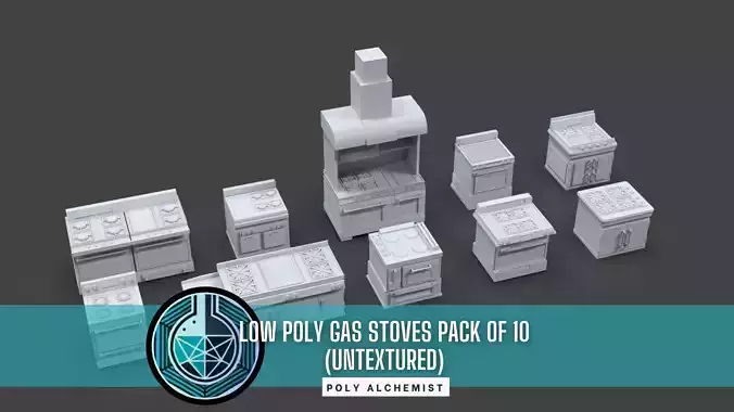 Low Poly 10 Gas Stoves Pack - Game Ready - Untextured Low-poly 3D model
