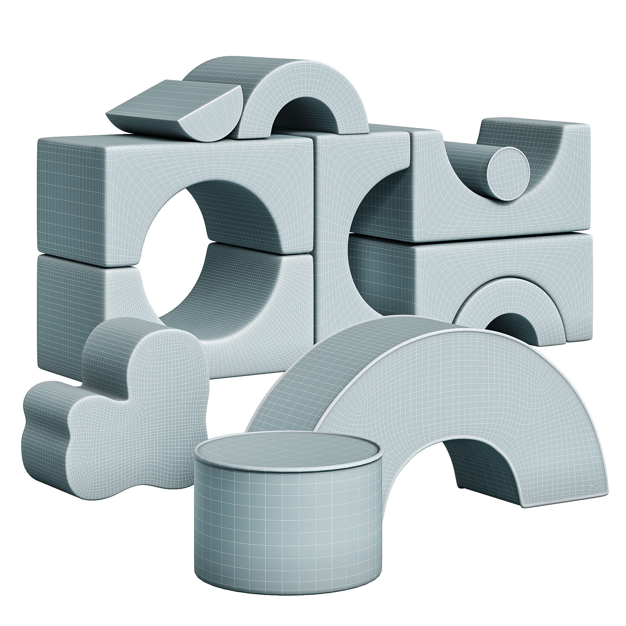 Set of Wigiwama 03 children play poufs 3D model_1