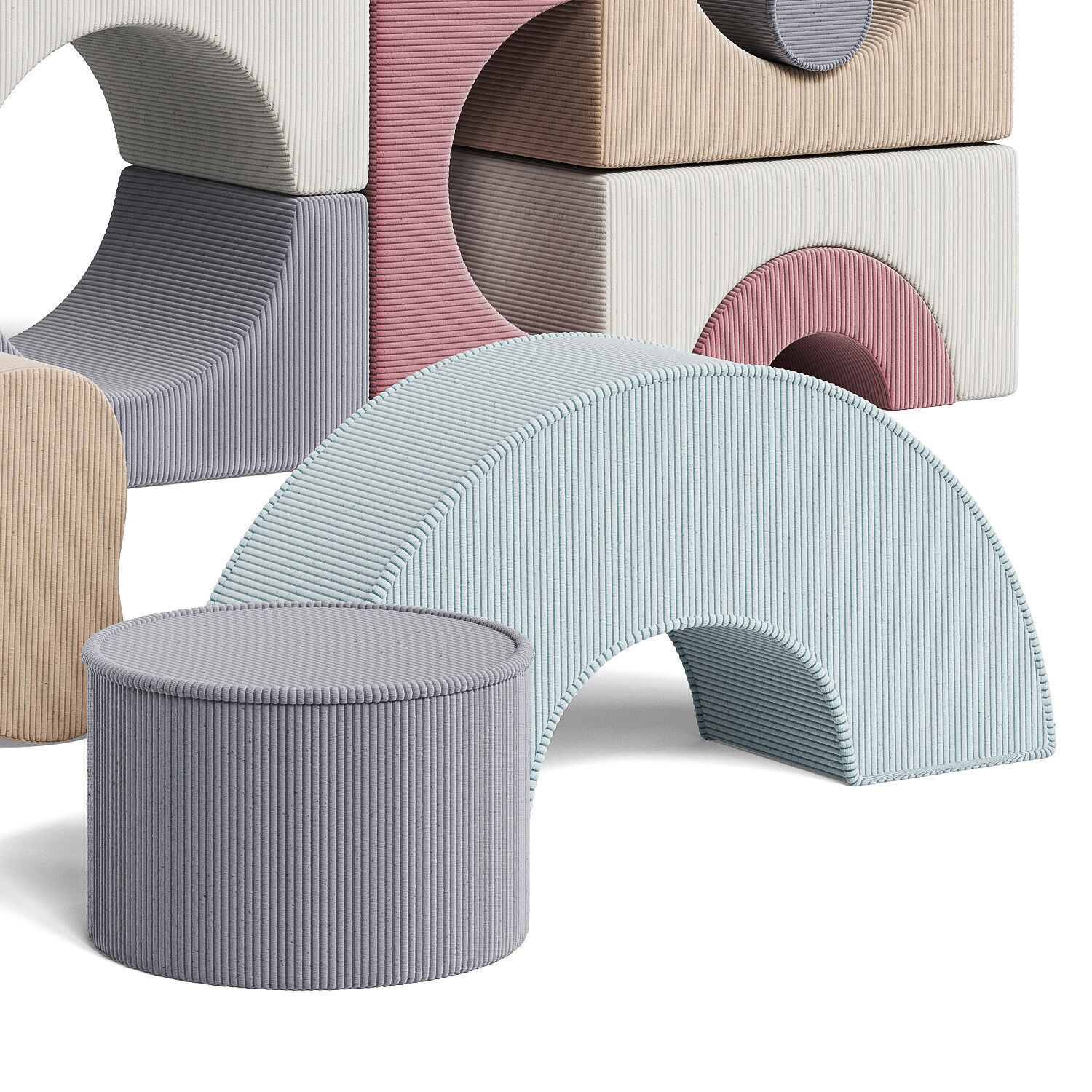 Set of Wigiwama 03 children play poufs 3D model_4