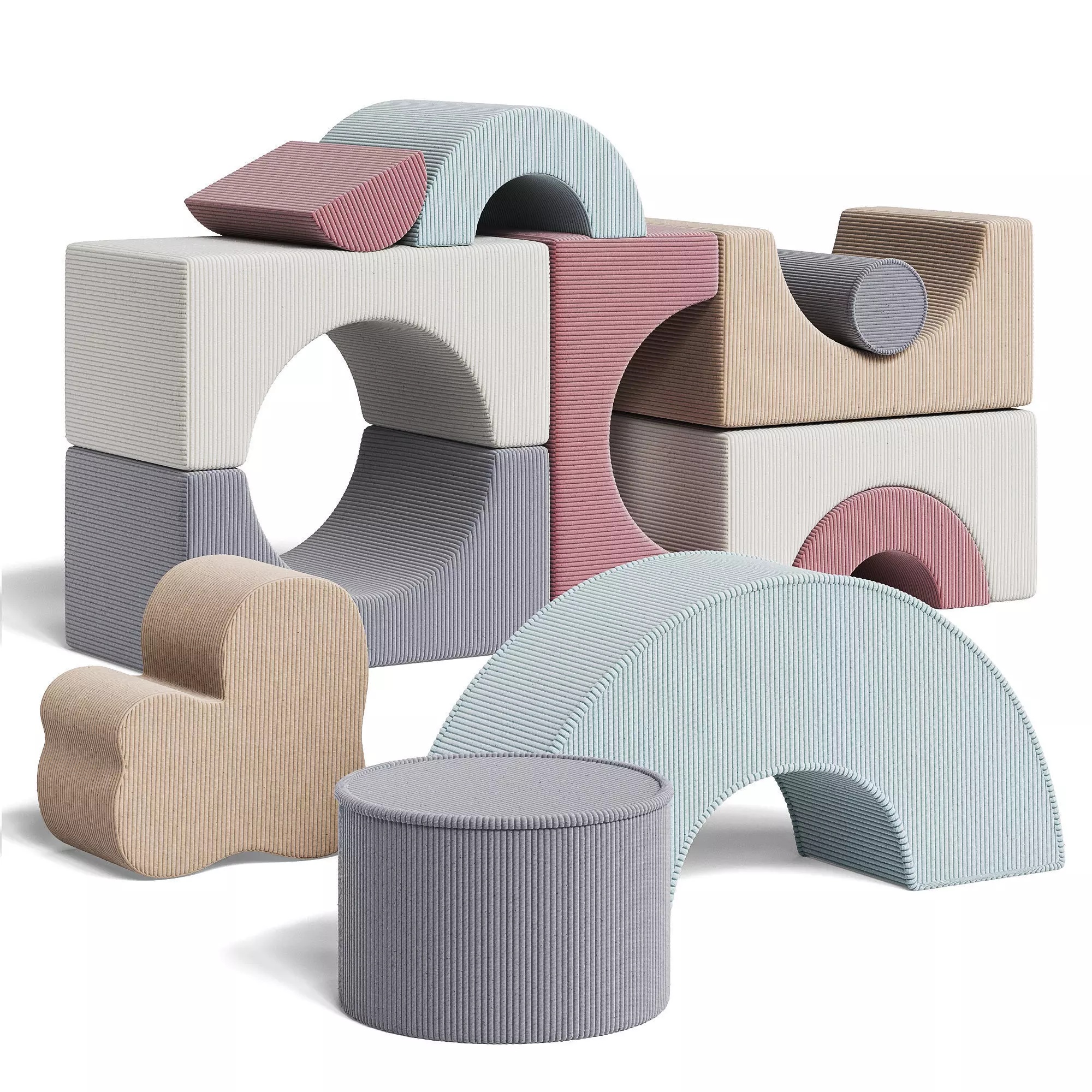 Set of Wigiwama 03 children play poufs 3D model_0