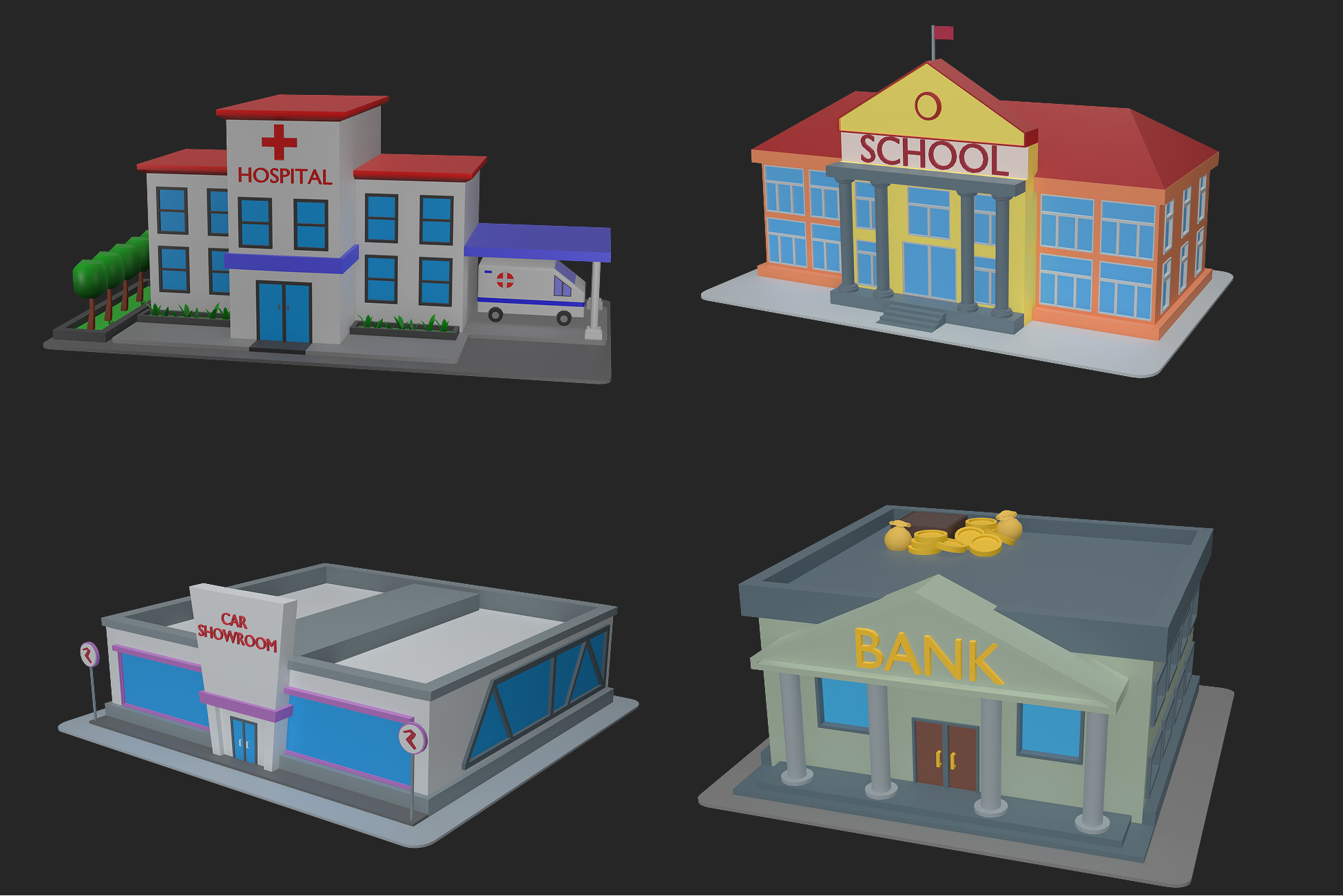 Low Poly Building pack Low-poly 3D model_3