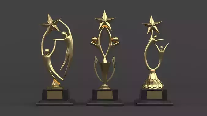 Gold Trophy Cups 3D model