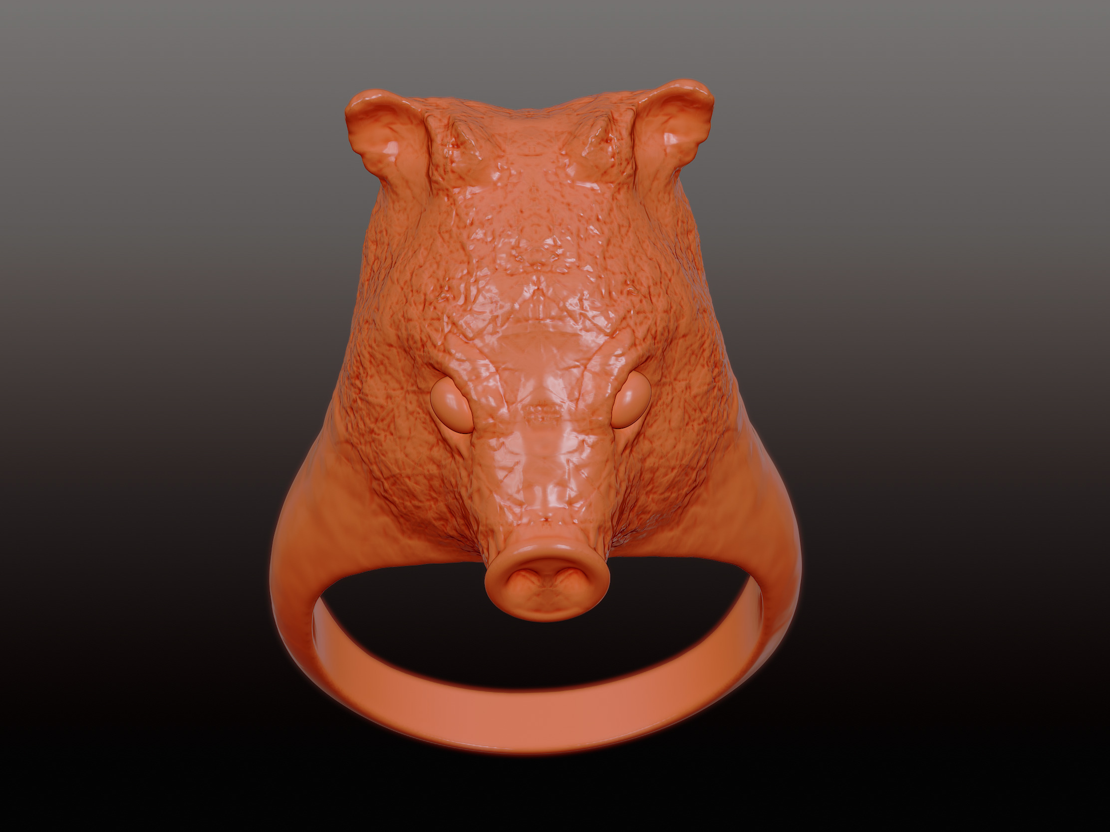 Pig head designer ring 3D print model_3