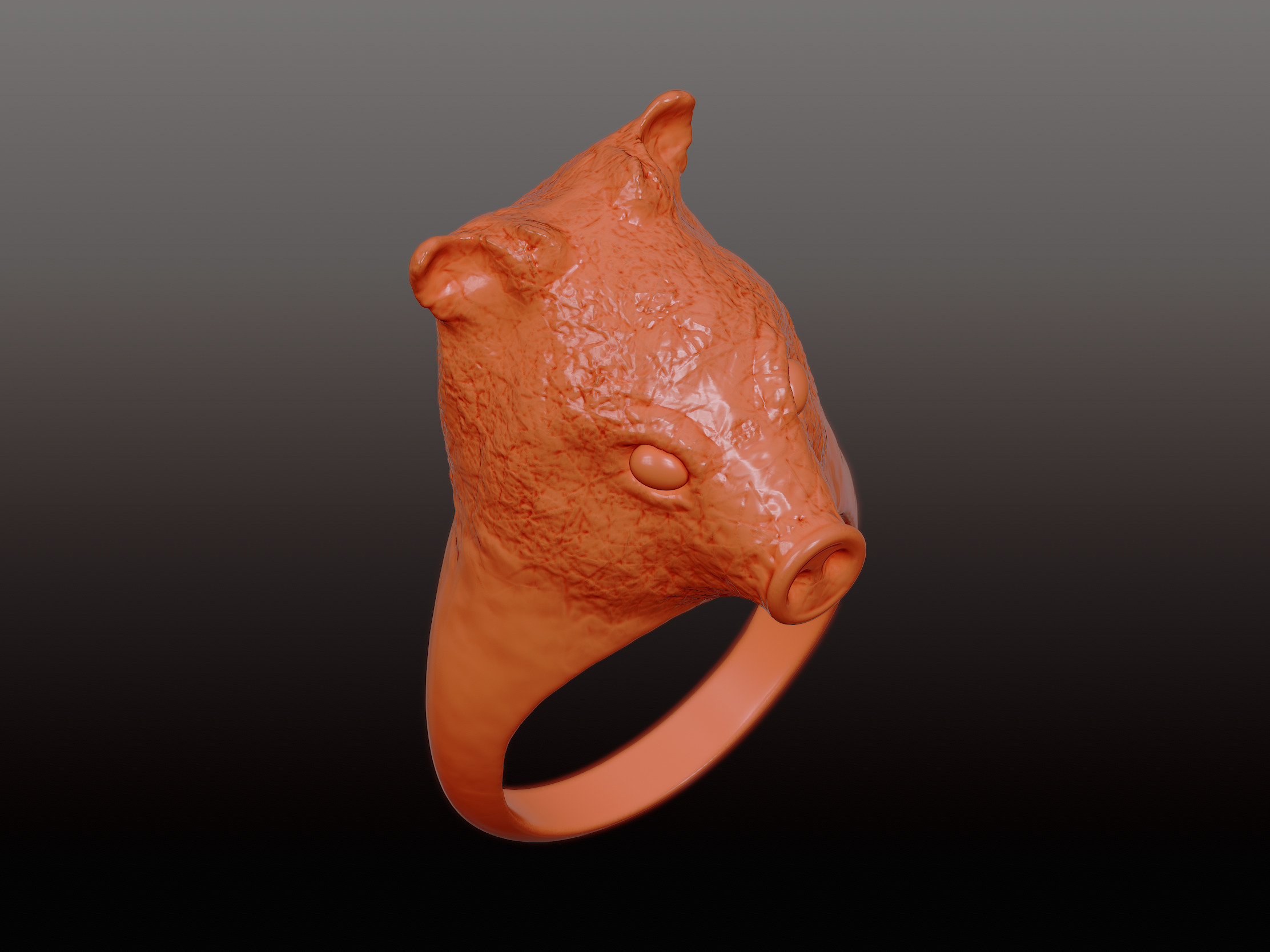 Pig head designer ring 3D print model_1