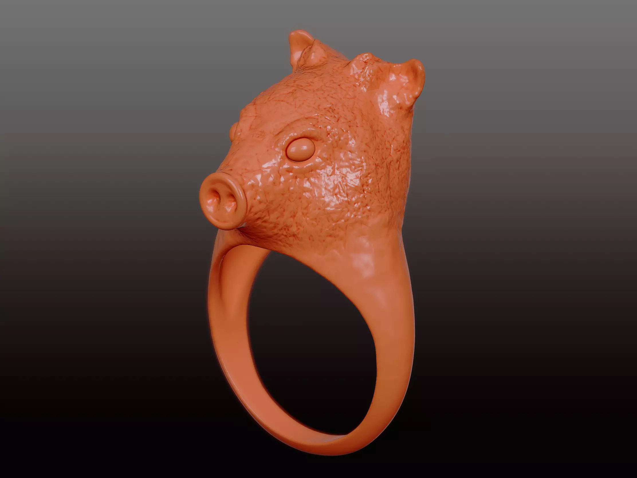 Pig head designer ring 3D print model_0