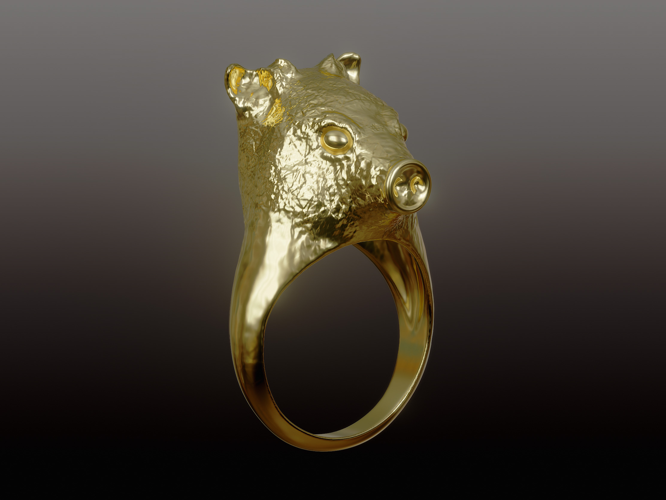Pig head designer ring 3D print model_4