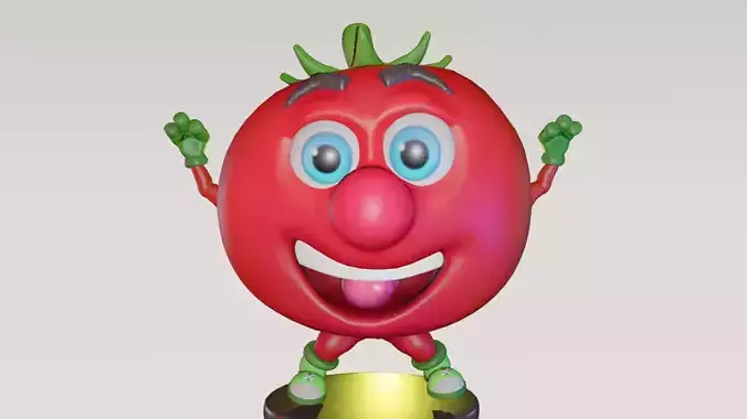 Cartoon Tomato Character with Rigged Model