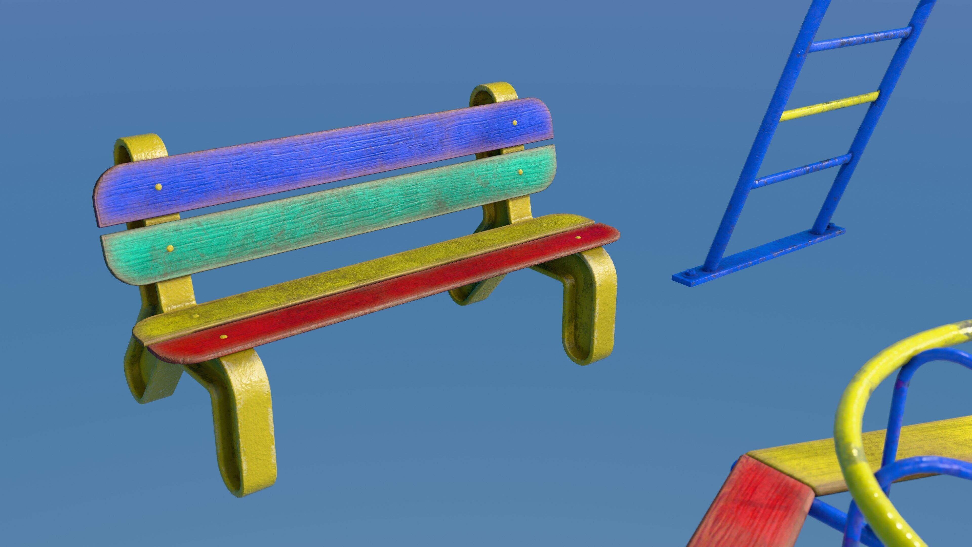 Abandoned Playground Scene Low-poly 3D model_9