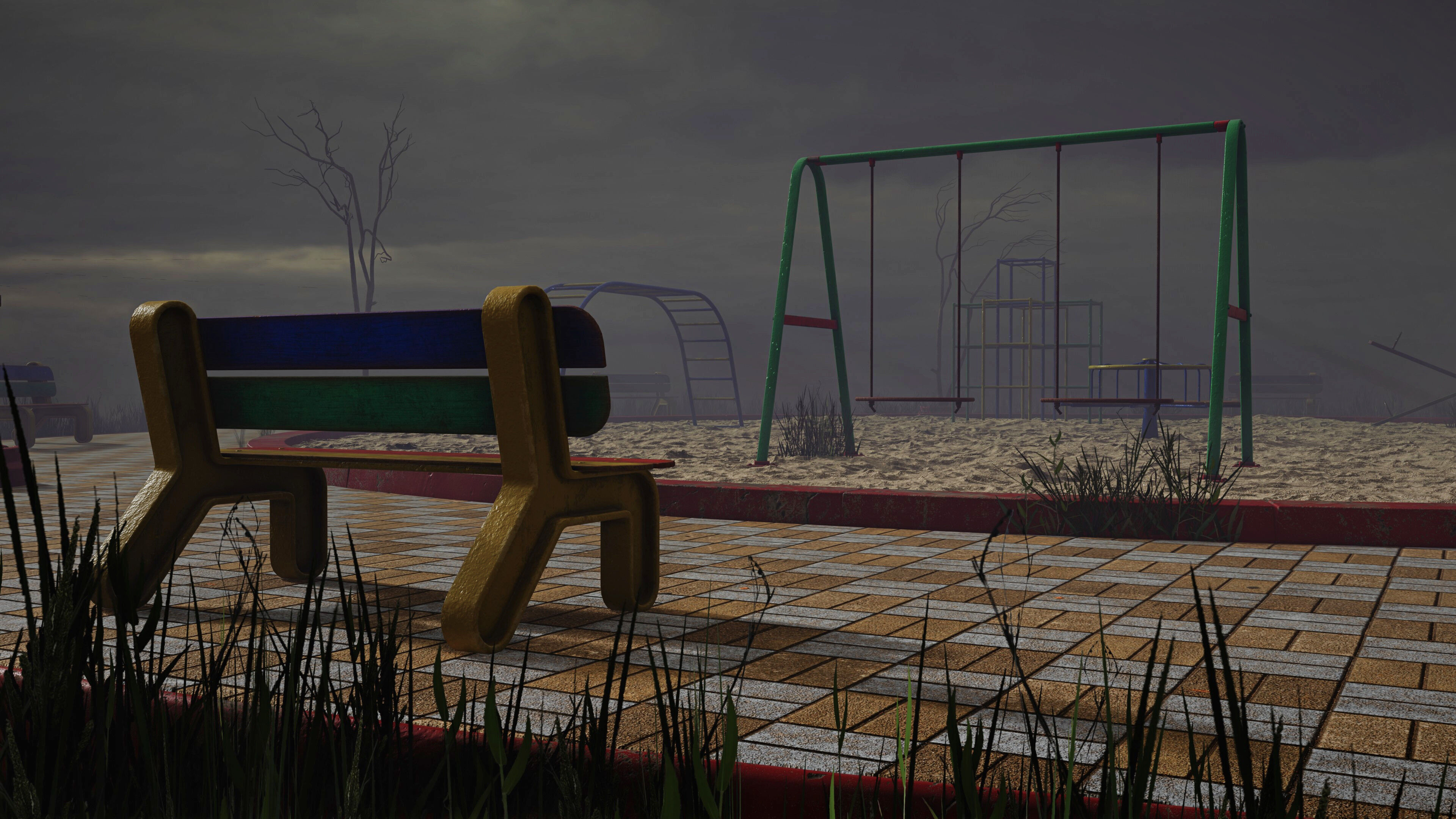 Abandoned Playground Scene Low-poly 3D model_8