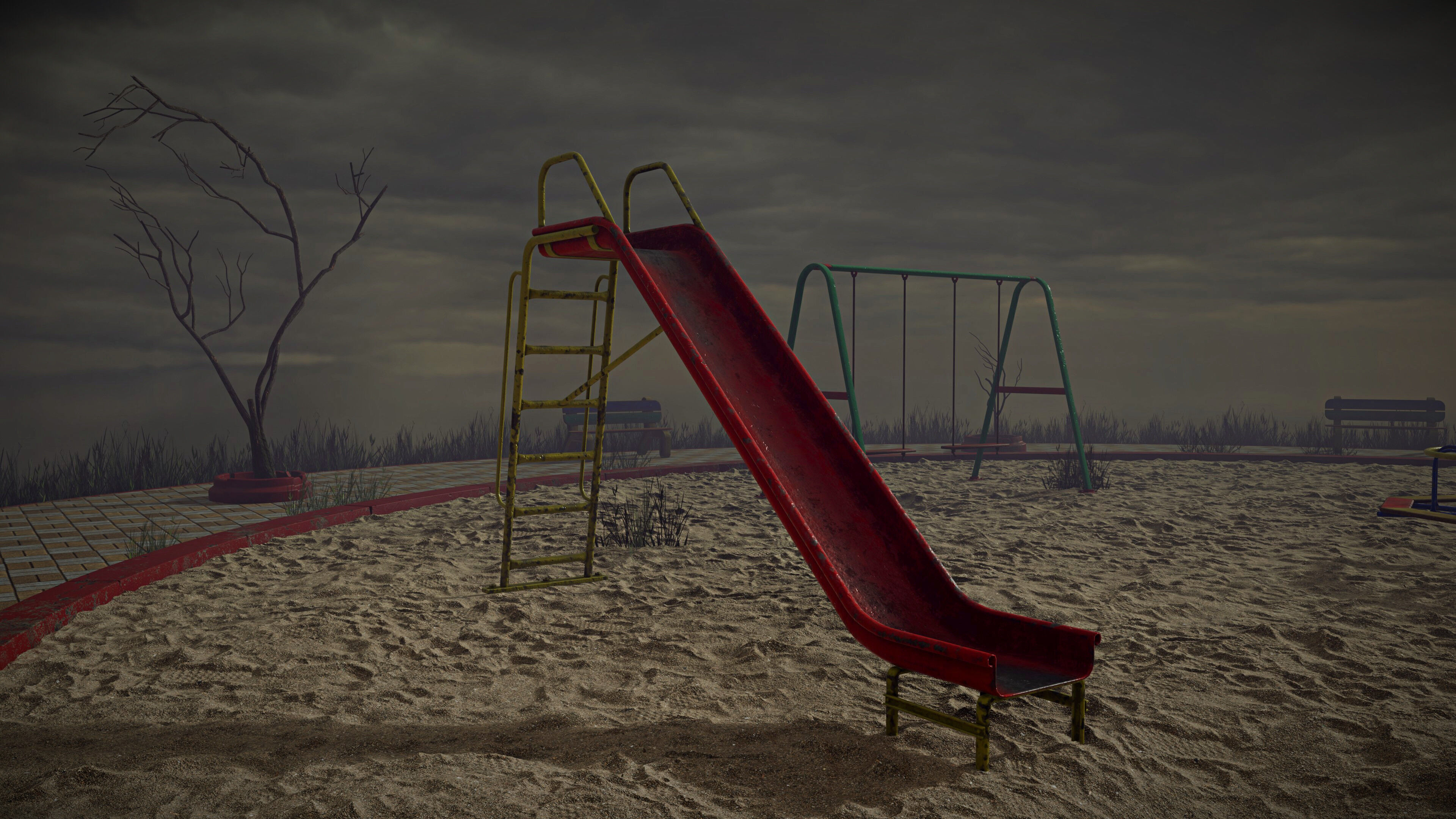 Abandoned Playground Scene Low-poly 3D model_5